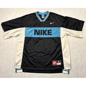 VTG Nike Shirt Mens Medium Black Blue Center Logo Jersey Team Sports Y2K Mesh